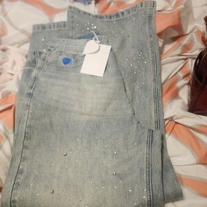 Women's Light Blue Embellished Jeans